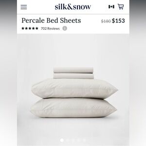 $172.89 Silk&Snow Percale 100% Cotton Sheets, Oat - Fitted, Flat, 2 Pillowcases